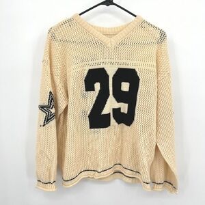 Y2K Mesh Jersey Sweater S Cream 29 Varsity Star Boston Sporty Streetwear